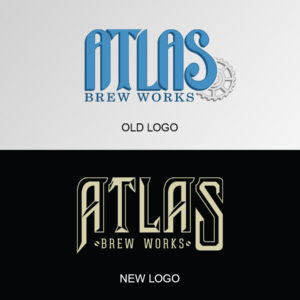 Atlas Brew Works logo design before and after